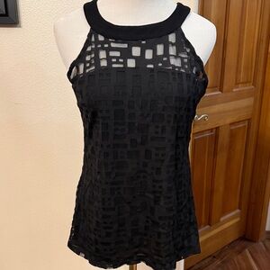INC International Concepts Black Geometric Mesh Blouse